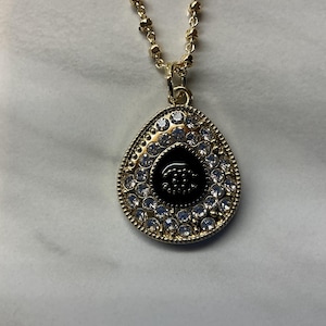 Chanel tear drop  cz 1980 vintage button pull necklace