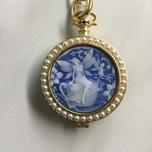 Blue Agate Fairy Cameo Pendant