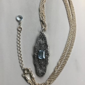 Silver filigree topaz necklace t