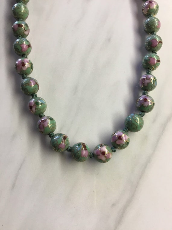 Green Cloisonné 30” Necklace - image 1