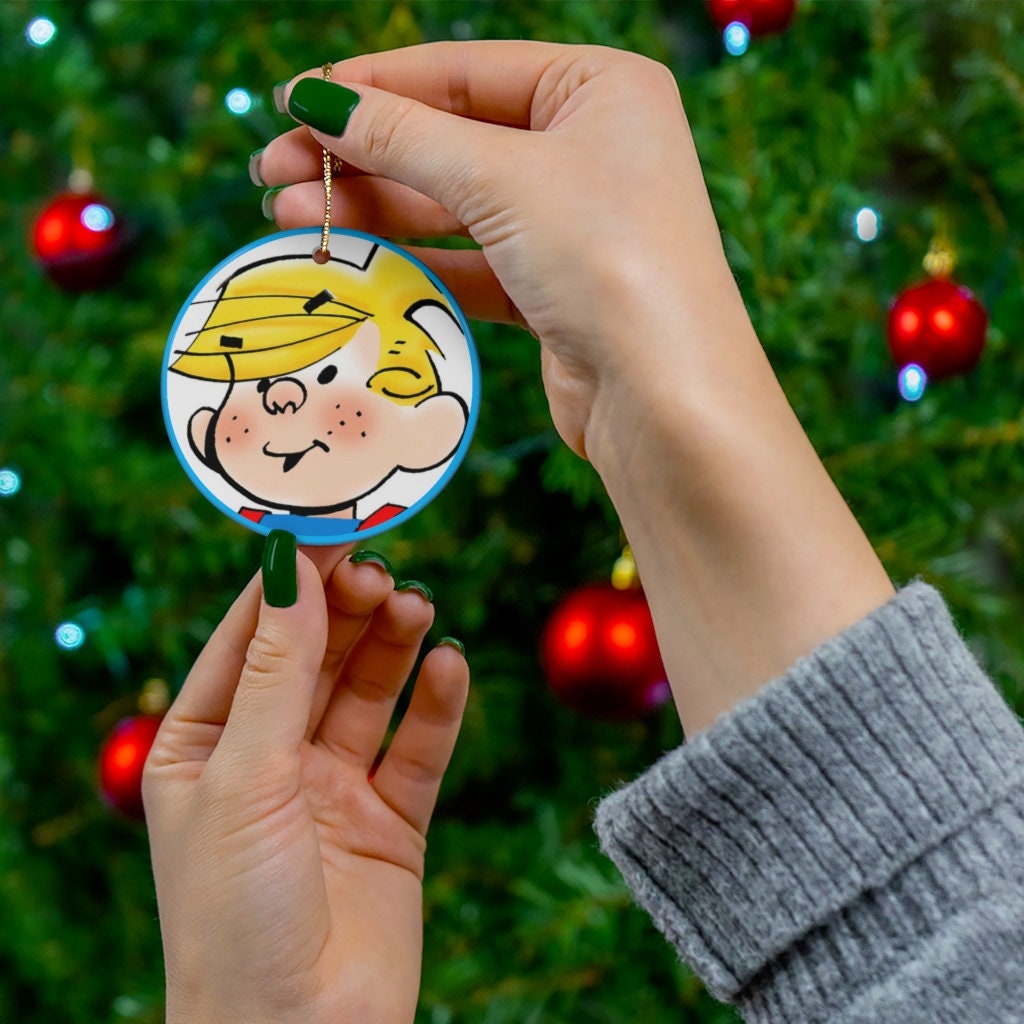 Discover Dennis The Menace Round Ceramic Christmas Tree Holiday Ornament