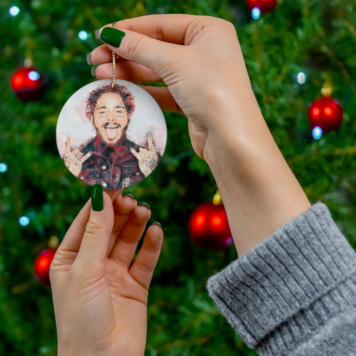 Discover Post Malone Round Ceramic Christmas Tree Holiday Ornament
