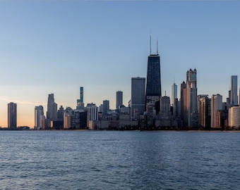 Chicago wall art, Chicago night skyline with John Hancock Building and Lake Michigan, Chicago Photography Print, North Avenue Beach