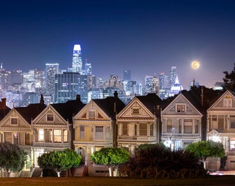 The Painted Ladies, San Francisco Art, California Wall Art, San Francisco Night Skyline, California Poster, San Francisco Photography