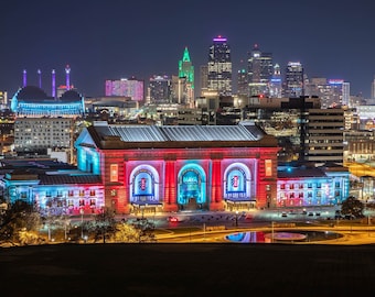 Kansas City Skyline Print, Union Station Wall Art, Architecture, Kansas City Downtown Cityscape Canvas, KC Gift Idea, Kauffman Center