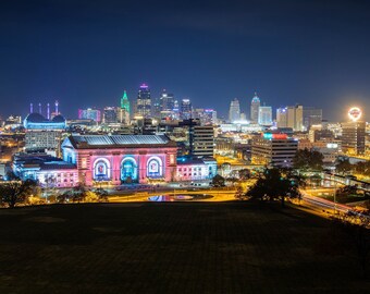 Downtown Kansas City Skyline Print, Union Station Wall Art, Architecture, KC Cityscape Canvas, Kansas City Gift Idea, Western Auto