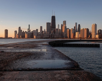 Chicago wall art, Chicago night skyline with John Hancock Building and Lake Michigan, Chicago Photography Print, North Avenue Beach