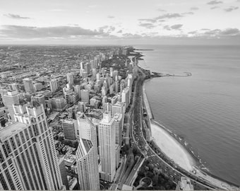 Chicago Sunset, Oak Street Beach and North Avenue Beach, Gold Coast, Lake Michigan, Beach Print, Near North Side Wall Art, Canvas Print