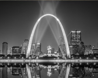 St Louis wall art of Gateway Arch downtown skyline at night with lights, St Louis skyline, St Louis arch, St. Louis Arch Gift