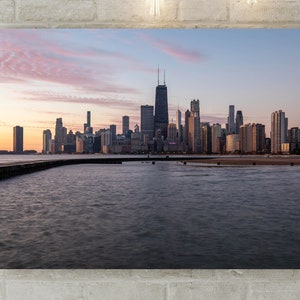 Chicago wall art, Chicago night skyline with John Hancock Building and Lake Michigan, Chicago Photography Print, North Avenue Beach