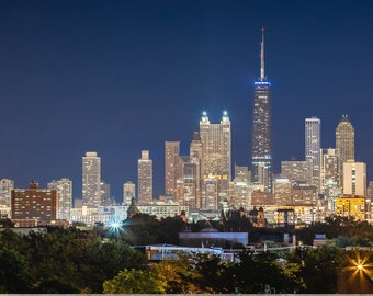Chicago wall art, Sears Tower and Downtown Chicago Night Skyline from Ukrainian Village, Chicago Photography, Print, Chicago Canvas Wrap
