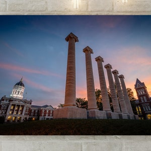 Mizzou Columns at Sunset, Columbia, Missouri, University Missouri, Mizzou Graduation, Grad Gift, Mizzou Wall Art, Mizzou Alumni canvas print