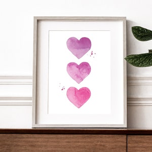 Watercolor Hearts, Valentines Day Decor, Heart Print, Girls College Dorm Room Decor, Nursery Wall Art, Girls Bedroom Decor, Nursery Print