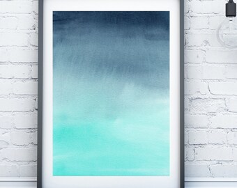 Watercolor seascape abstract painting, Modern painting, Minimalist bedroom print, Mid century watercolor print, Coastal art, Ocean blue