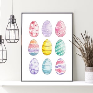 Easter Egg Print, Easter Decor, Watercolor Easter Eggs, Decorated Eggs, Spring Decor, Farmhouse Decor, Nursery Wall Art, Spring Farmhouse