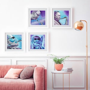 Set of 4 Jazz Saxophone Paintings, John Coltrane, Sonny Rollins, Michael Brecker, Saxophone Poster, Watercolor Painting