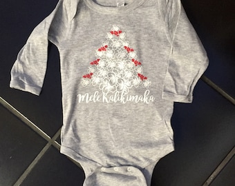 Mele Kalikimaka Tree Onesie Long Sleeve Christmas Baby Shirt