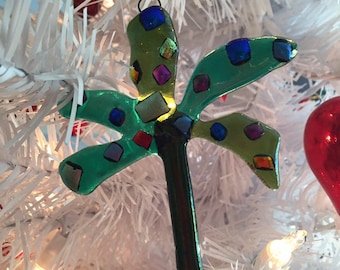 Fused Glass Palm Tree Christmas Ornament One-Of-A-Kind