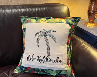 Hawaiian Christmas Mele Kalikimaka Rhinestone Throw Pillow 18"