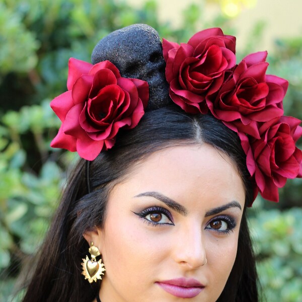 Couronne Fleurie Halloween - Bandeau Mexicain Rose Et Noir - Pour Fête, Carnaval, Déguisement - 9