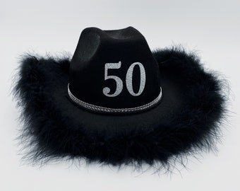 Black 50th Birthday Cowgirl Hat