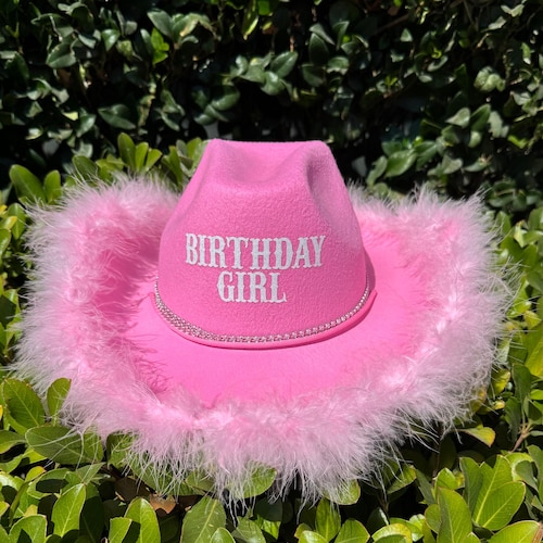Pink Cowboy Hat - 40th Birthday Cowgirl Hat for Women Hercicy Pink Cowboy Hat with Feathers, Initial Bridal  main image 3