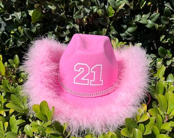Collegiate 21 Cowgirl Hut I 21. Geburtstag Cowgirl Hut I Weiß I Schwarz I Pink