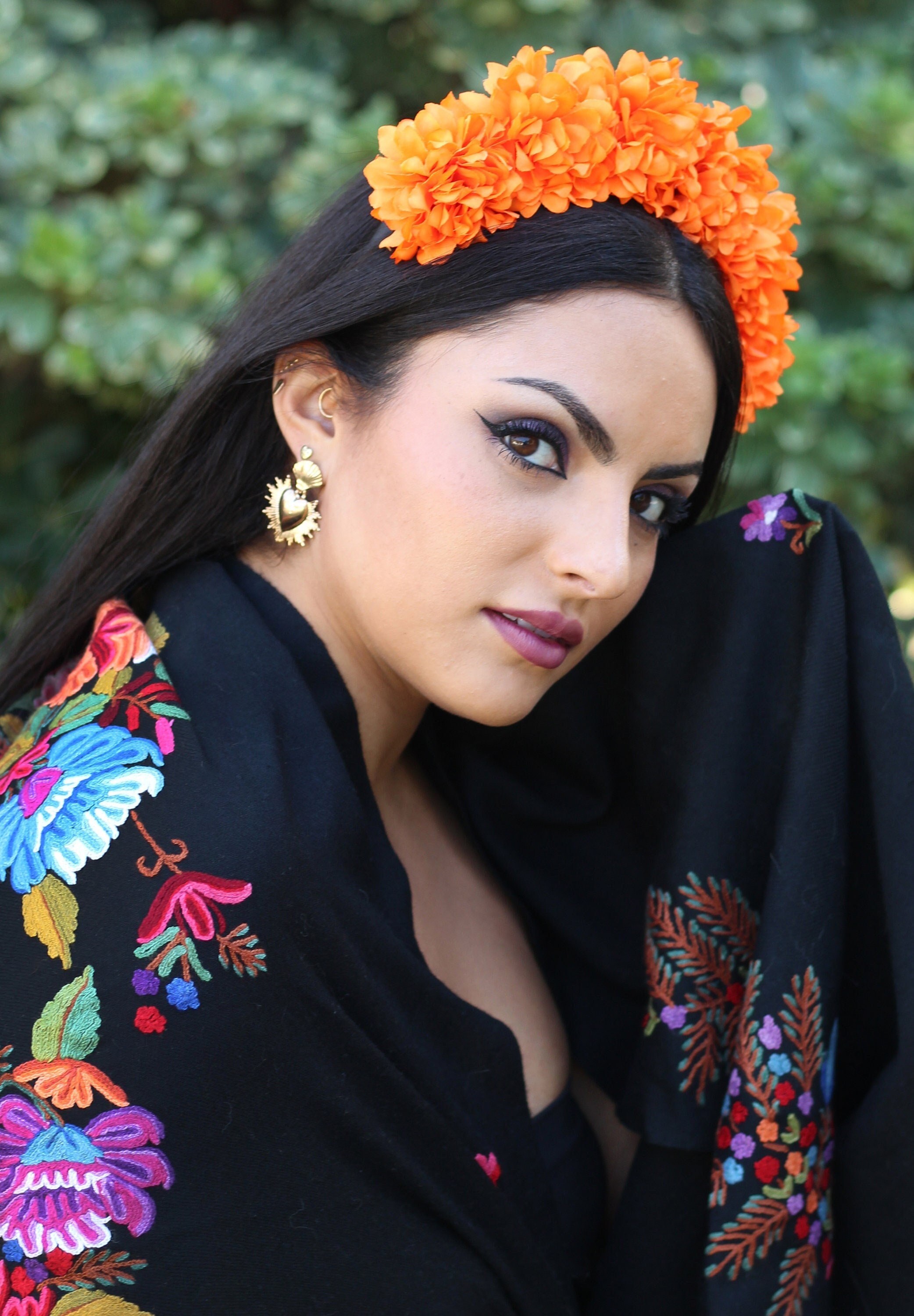 George Zamaul Merigold Floral Statement Headpiece Marigold Flower Crown Cinco Mayo Costume Child Mexican  main image 2