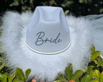 White Bride Cowgirl Hat with Veil
