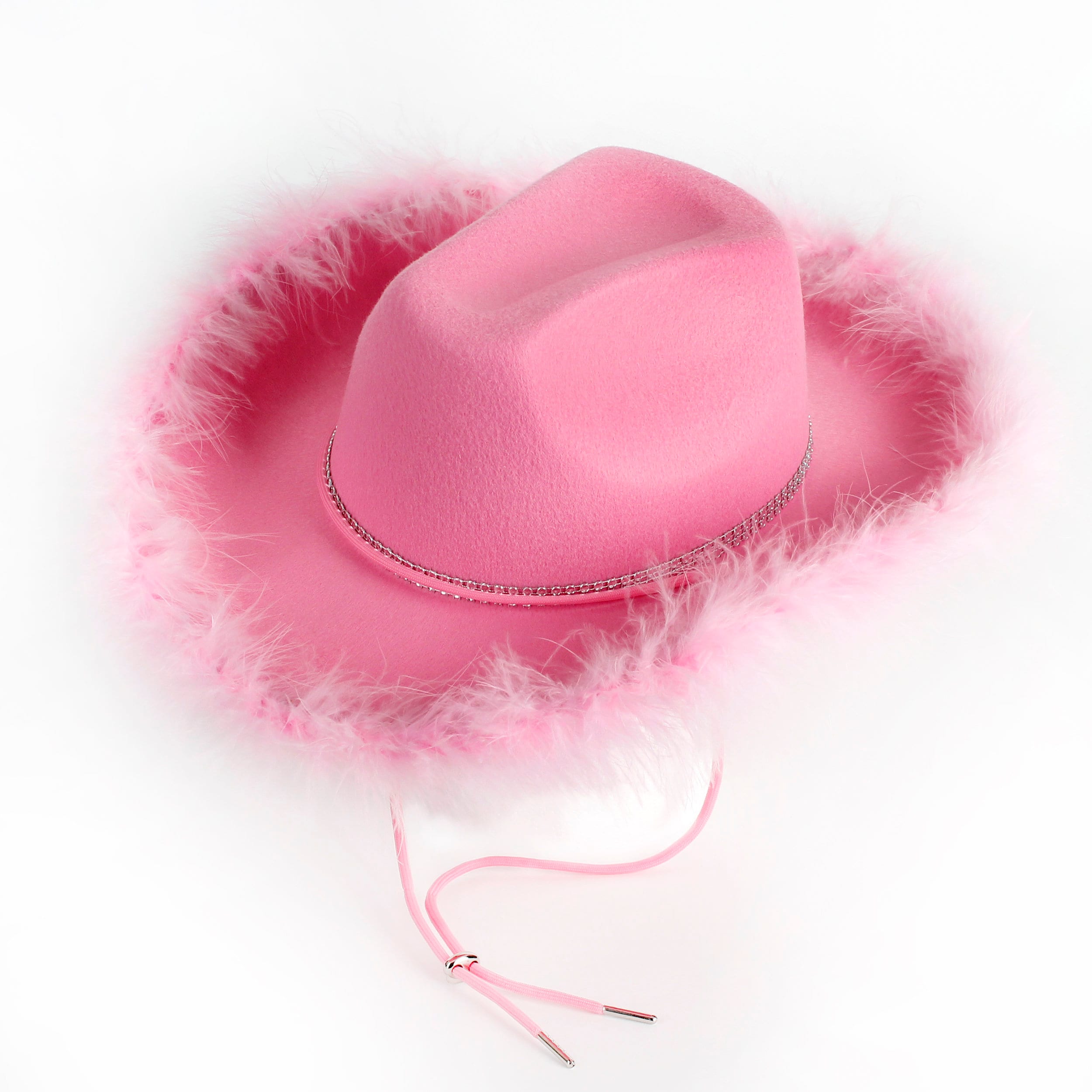 7 Pack Pink Cowgirl Hat With Feather Boa and Silver Trimming  display picture 1