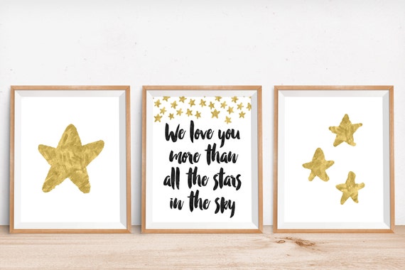 Gold Star Wall Art Set Of 3 I Love You More Than All The Stars Etsy Gold Star Wall Art Set Of 3 I Love You More Than All The Stars Etsy