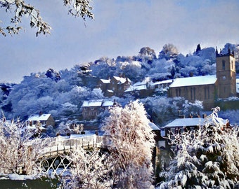 Large Canvas Print of Ironbridge Village Oil Painting developed from photo