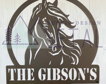 Family Name Sign - Metal Last Name Sign - Custom Metal Name Sign - Horse Name Sign - Family Name Sign Metal - Horse Sign - Horse Name Sign