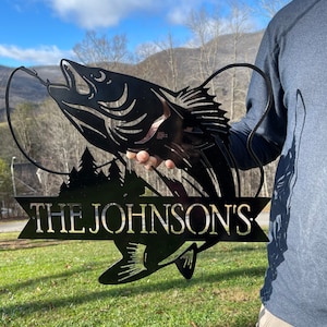 Family Name Sign - Fisherman’s Metal Sign - Custom Fish Name Sign - Walleye Sign Metal