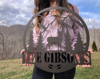 Family Name Sign - Metal Last Name Sign - Custom Metal Name Sign - Established Name Sign Family Name Sign Metal - Deer Sign - Deer Name Sign
