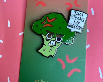 Angry Broccoli Hard Enamel Pin (1.5"W x 2"H)