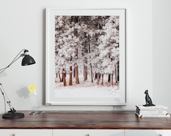 Minimalist Art, Modern Art, Snow, Fine Art, Instant Download, Digital Download, Tree, Landscape Print, Nature Print, Forest "FROSTED TREE"