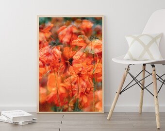 Poppies, Poppy, Flower Art, Digital Download, Printable Art, Bright Artwork, Wall Decor, Nature Print, Flower Print, Orange "Poppy Heaven"