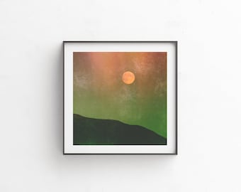 Moon Print, Moon Photography, Digital Download, Mountain Print, Mountain Photography, Instant Download, Colorful Artwork, Art "Harvest Moon"