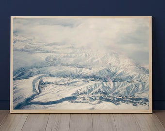Montana, Montana Art, Fine Art, Mountain Art, Mountain Print, Nature, Minimal, Abstract, Snow, Printable Art, Digital Download"Rocky Top"