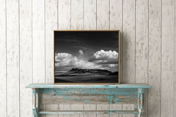 Landscape Print, Landscape Photography, Montana Art, Fine Art, Black and White, Printable Art, Digital Download, Nature Photo "Crown Butte"