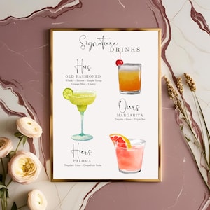 Hers, His, Ours Signature Drinks | Signature Drink Bar Sign | Editable Bar Sign For Weddings | Multiple Drink Options | Instant Download