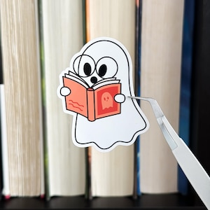 Halloween Ghost Vinyl Sticker: Cute Ghost Reading a Book Sticker