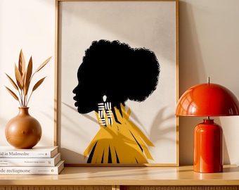 Sleek Modern Woman Art Print: Yellow Abstract Feminine Artwork (Digital Download)