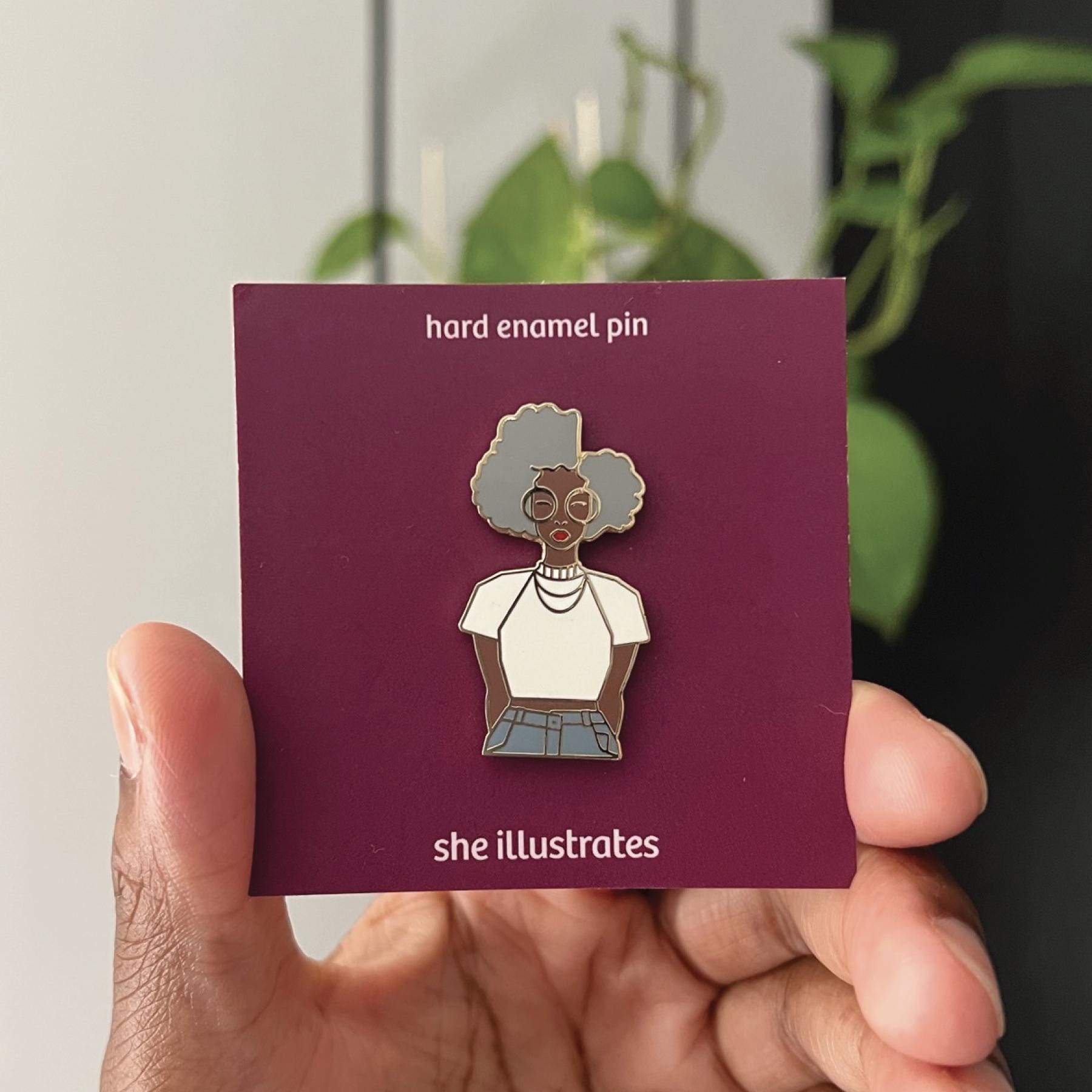 Gold Enamel Pin: Gray Hair Woman Lapel Pin - Etsy display picture 2