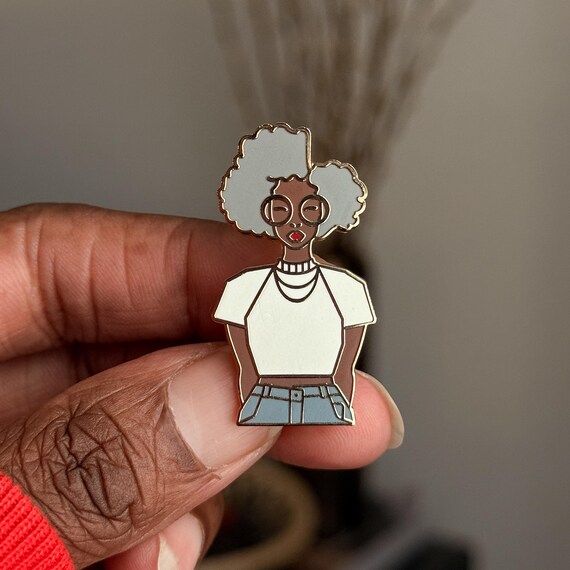 Gold Enamel Pin: Gray Hair Woman Lapel Pin - Etsy display picture 1