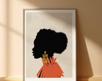 Sleek Modern Woman Art Print: Orange Abstract, African American Artwork (Digital Download)