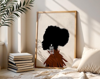 Modern Brown Portrait Print: Sleek Feminine African American Art (Digital Download)