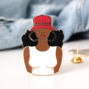 Black Girl Hard Enamel Pin, Bamboo Earrings Enamel Pin, Women Enamel Pin