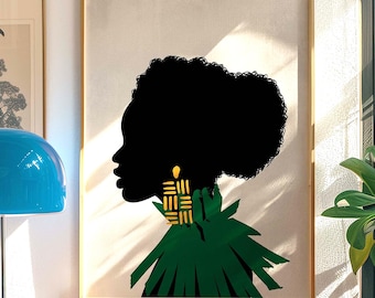 Abstract Green Woman Art Print: Sleek Modern Feminine Artwork (Digital Download)